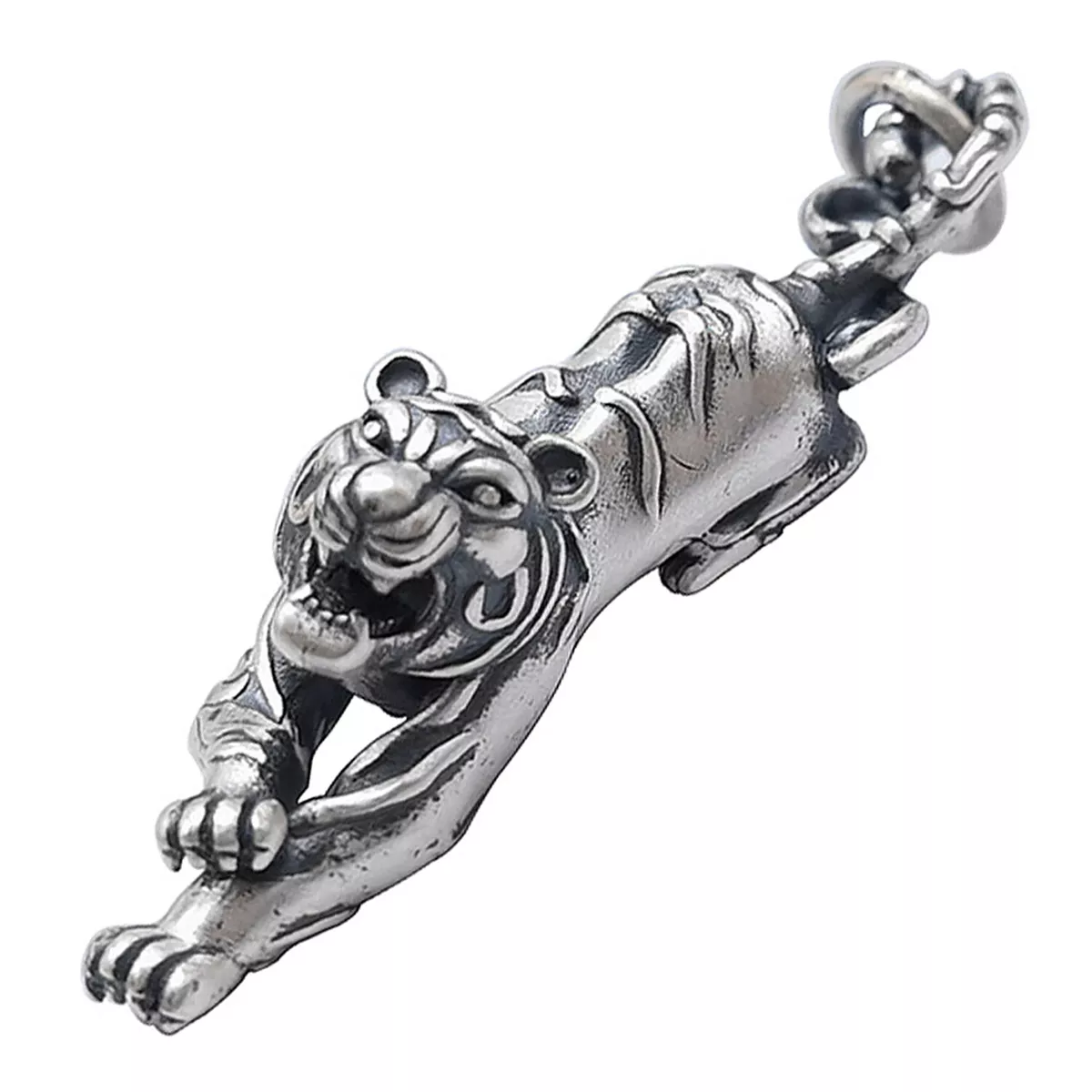 Genuine Solid 925 Sterling Silver Tiger Pendant Necklace Father s