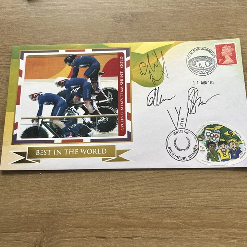 GB 2016 Gold Olympics Cover Cycling Sprint signed by Skinner Kenny Hindes DKX73