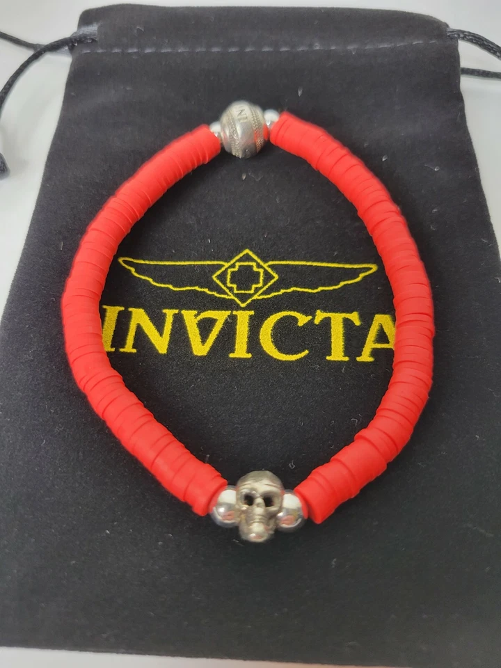 Pulsera Invicta Hombre Goma Cuentas Rojo 35923 Calavera Foto 3 de 3