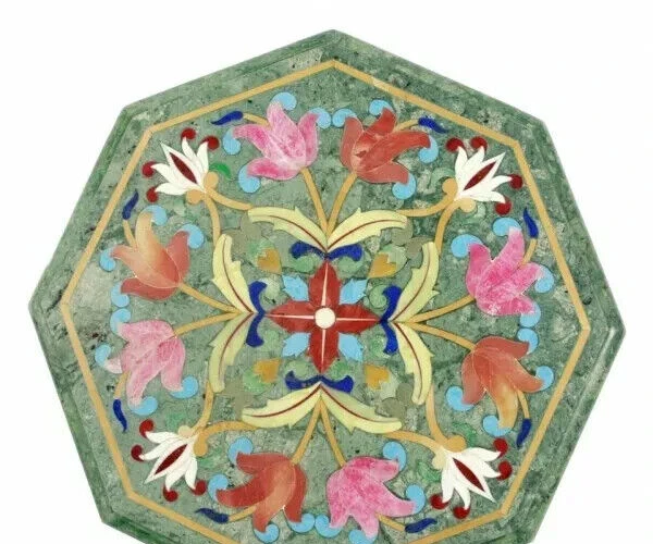 Green Marble Coffee Table – Semi-Precious Stone Inlay Art – Luxury Handmade arts - Image 2 of 4