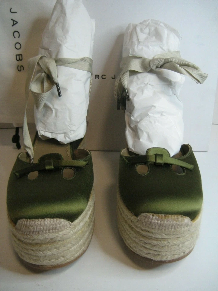 NUEVO Mujeres Marc Jacobs EU 38 US 7.5 Oliva Satén Alpargata Tobillo Envolvente Corbatas Zapatos Foto 2 de 4