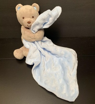 Carter's Child of Mine Tan Teddy Bear Holding Blue Minky Security Blanket Lovey | eBay