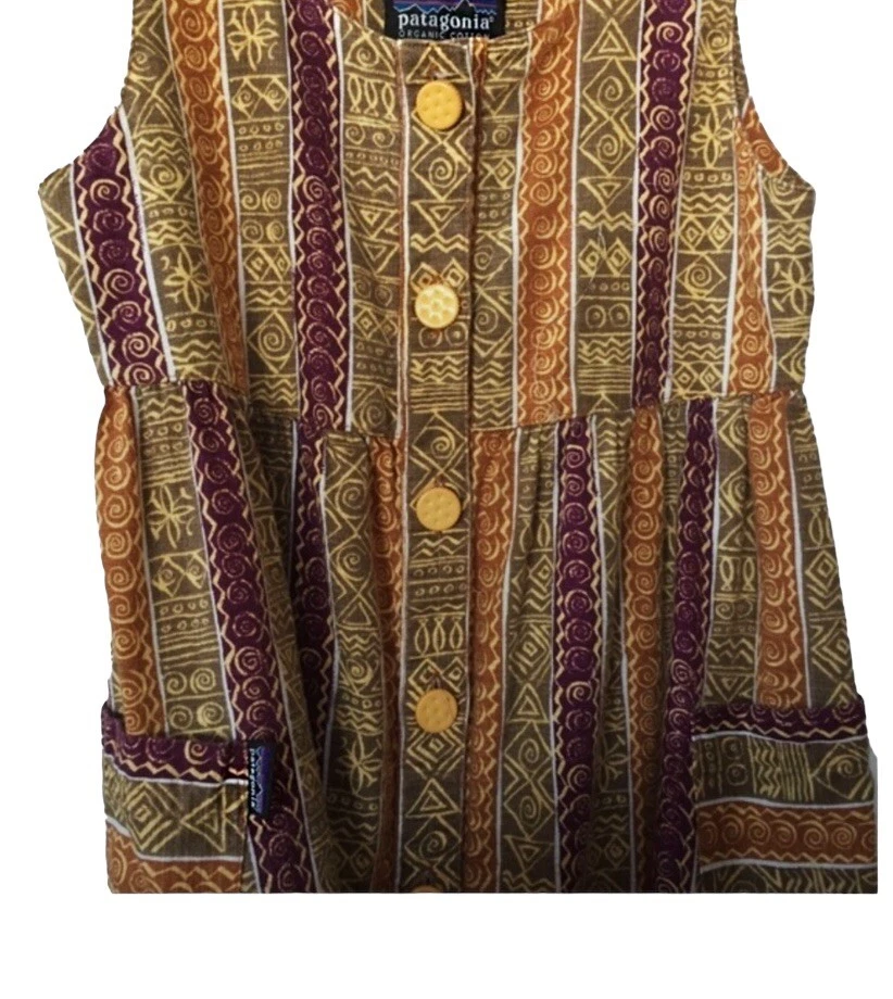 Patagonia Organic Cotton Earth tones Aztec Ikat Print Big Pocket Easy Dress - Image 2 of 2