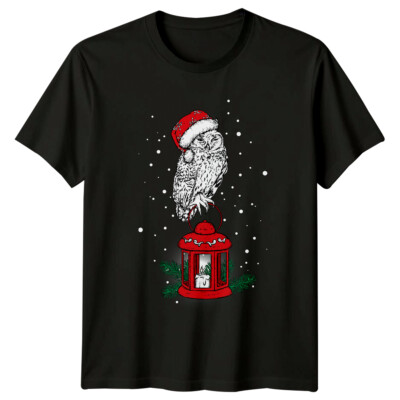 Weihnachten Eule Nikolausmütze Herren T-Shirt Damen Grafik Tee Xmas Unisex Top