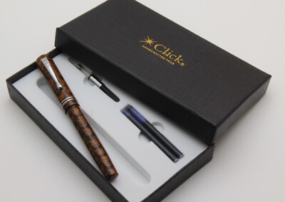 Click Renaissance Dark Brown & Black Ebonite Body Fountain Pen New In Box
