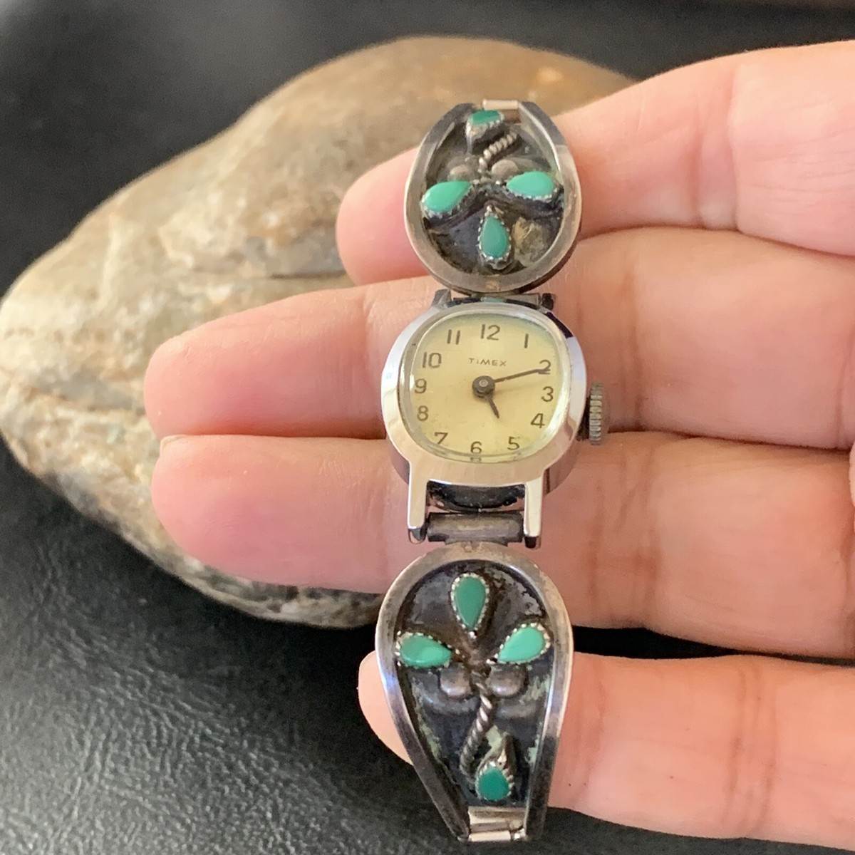 Blue Turquoise Navajo Sterling Silver Old Pawn Watch Tips 1636 | eBay