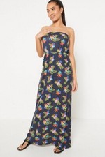 LADIES FLOWERS AND LEAF PRINT BANDEAU MAXI DRESS SIZE 24 - 26 BRAND NEW