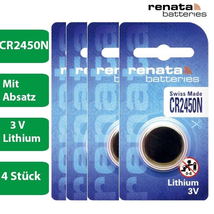 4 x Renata CR 2450N 3V Lithium Knopfzelle Batterie im Blister - N Version NEU