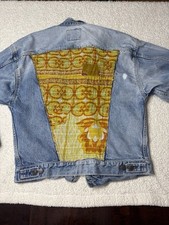 Vtg Levi Denim Jean Jacket Upcycled Patchwork Design Handmade Sz S Boho Festival