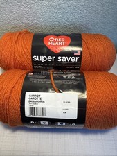 YARN Red Heart Super Saver 7oz 354yds Carrot Orange Acrylic Lot of 2 USA MADE