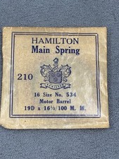 NOS Hamilton Mainspring 210 16S No. 534 Motor Barrel 19Dx16.5/100 M.M. MS-JA208