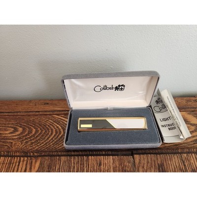 Vintage COLIBRI Pocket Lighter w/ Box ELECTRO-QUARTZ Japan Black/Gold NIB