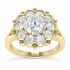 2.15CTW Natural Diamond & Moissanite Floral Halo 18K Gold Engagement Ring