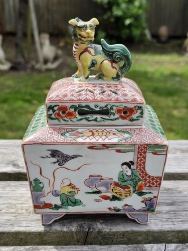 Chinese Porcelain Famille Verte / Rose Lidded Censer Foo Dog Lion As Found