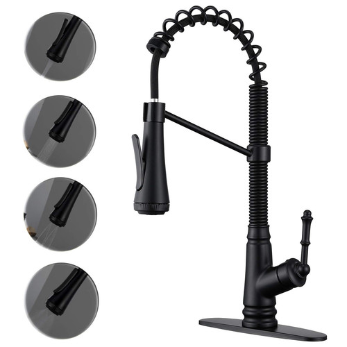 Single Level Kitchen Sink Faucet with Pull Down Sprayer, Single Handle Pull O...