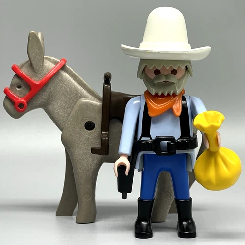 Playmobil Prospector Cowboy Donkey Male Adult Figure Mclarens Goldmine 3802 VTG