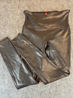 SPANX Black Leather Look Leggings, Women s Size Large Nylon  Elastine