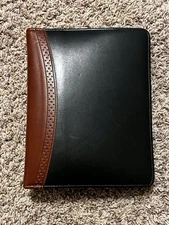 Vintage Franklin Quest Classic Black/Brown Full Grain Nappa Leather Zip Planner 