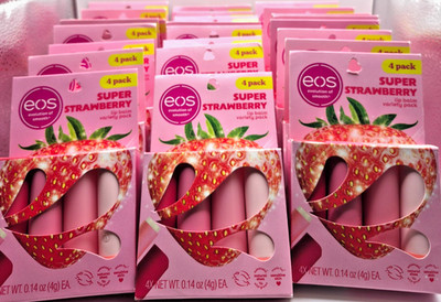 eos Super Strawberry Lip Balm Variety 4 Pack - LOT OF 24