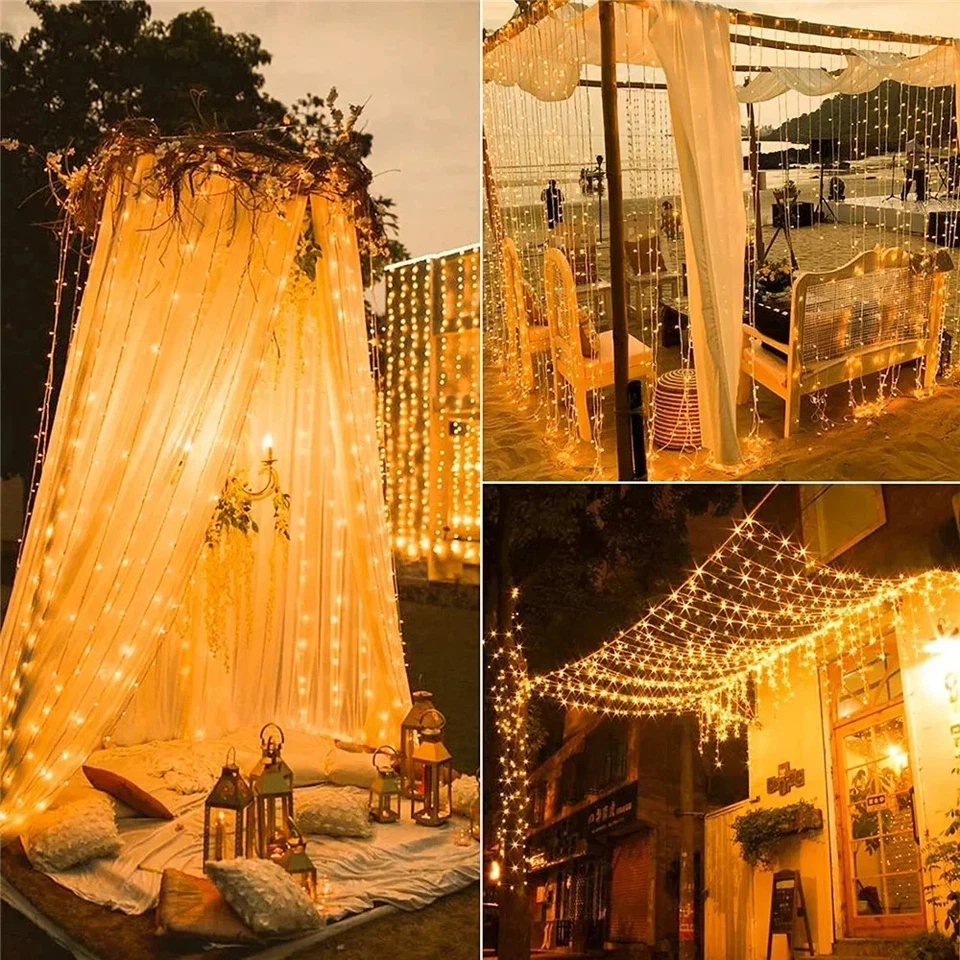 Waterproof Solar LED Fairy String Net Mesh Curtain Lights Outdoor Xams Decor - Image 2 of 4