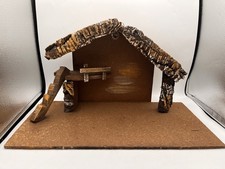 VTG Lighted Christmas Nativity Wooden Stable 19.5  Creche Only Made In Italy