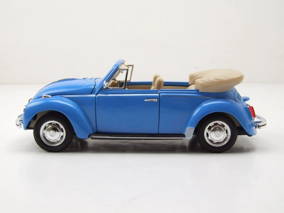 VW Maggiolino Cabrio 1969 Blu Modellino 1:24 Welly - Immagine 3 di 4