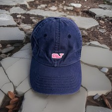 Vineyard Vines Blue Hat Cap One Size Strapback Embroidered Pink Whale Logo NICE