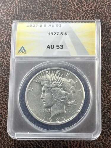 1927 S Peace Dollar AU 53 ANACS Silver $1 Coin