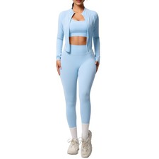 3 Piece Women s Workout Set Zip-Up Jacket, Cross Back Sports Bra High-Wai...
