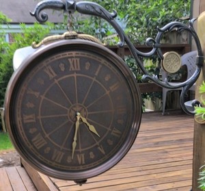 16" BOMBAY Winthrop Station Double Sided Bronze Finish Clock Wi Bracket - Works