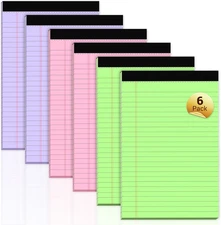 Legal Pads 5x8 Inch, 6 Pack, Narrow Ruled, 5x8 Colored Legal Pad, Mini Double...