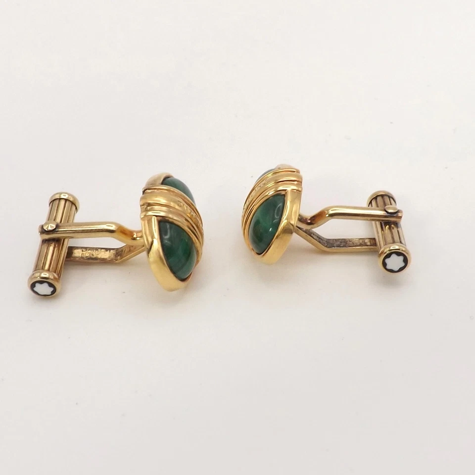 Мужские запонки Montblanc Германия чистое серебро золото вермей малахит сплошной - Изображение 3 из 4