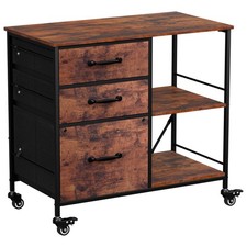 3 Drawer File Cabinet with Wheels Rolling Printer Stand Open Storage Shelf Brown