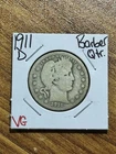 1911 D Barber Silver Quarter VG Very Good Better Date U.S. 25c Coin (Raw14623)