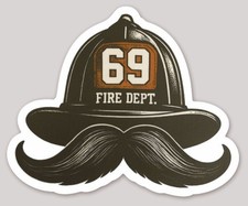 2 Inch Mustache and Firefighter Helmet Funny Firefighter Sticker