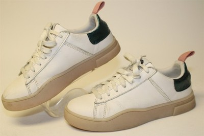 Diesel White Green Leather Sneaker Womens Size 6 36 Clever Low Lace Casual Shoes