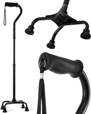 HONEYBULL Walking Quad Cane for Men & Women - Adjustable, Cane, Black 