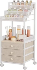 FURFUN Makeup Organizer Storage Cart with Drawers, Floor Rolling Skincare Vanity