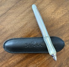 SENSA Minx Crystal Silver Ink Pen with Black Leather Pouch-Needs Ink Refill-USA