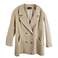 Noble Fashions Womens Wool Coat Beige Made in USA 32" Length