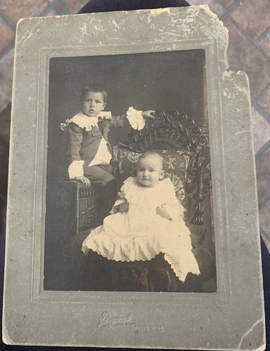 ANTIQUE OLD PHOTOGRAPH  PORTRAIT Photo CHILD BOY & Baby Sis Bryant Durand Mich - Picture 3 of 7