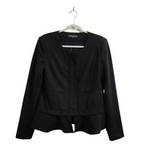 Central Park West Blazer Medium Black Zip Front Jacket Peplum Office Career
