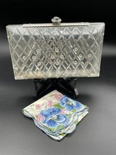RARE 1950'S CLEAR CARVED LUCITE BAG PURSE CLUTCH W/ RHINESTONES  DIAMOND JEWEL