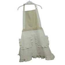 TX taupe Stripe Ruffle Apron Full Country Kitchen Cooking Chef 30 x 34 Tie Back