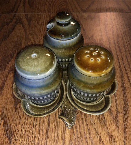 Vintage 60's Wade Armagh Irish Porcelain Condiment Set-S&P Shakers, Mustard Jar
