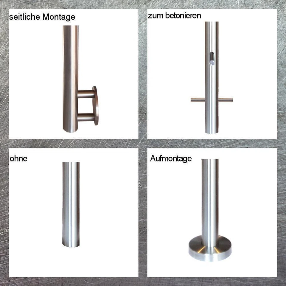 Edelstahl Pfosten Stütze V2A Handlaufhalter Aufmontage Seitenmontage Betonieren - Bild 3 von 4