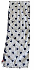 Vintage Ray Strauss Women Scarf 56x9 White With Blue Dots Polka Patter Tasseled