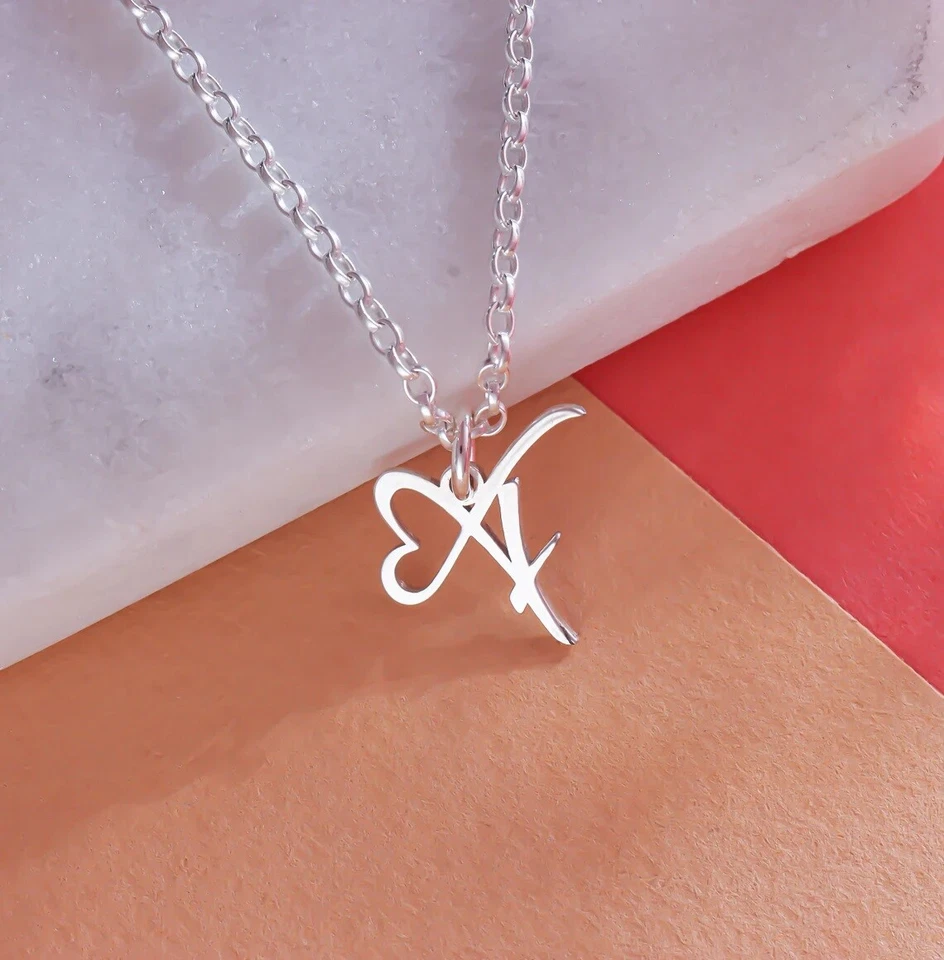Collana con nome Argento 925  con lettera cuore donna gioielli regalo ragazza - Immagine 3 di 4