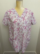 Heart Heart Uniform Scrub Top Size Medium PINK RIBBON CURE CANCER Nurse Medical