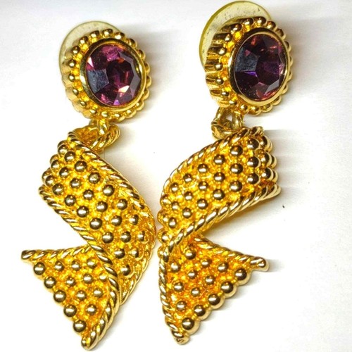 Beautiful golden and amethyst ribbon textured earrings